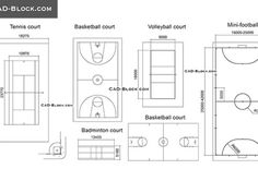 basketball court diagram with measurements for the size and width of each court, from top to bottom