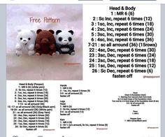 the instructions for crocheted teddy bears are shown