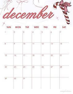 a december calendar with candy canes and stars on the side, in red ink