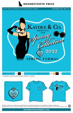 a blue shirt with the words kaydee & co spring fashion on it and an image of