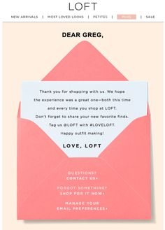 a pink envelope with the words dear greg on it