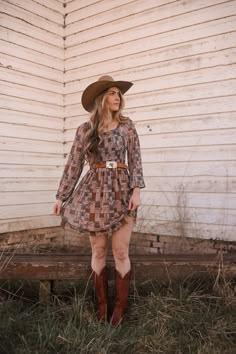 Scroll Down To Choose Your Sizes: Western Wedding Outfits Guest Fall, Cowgirl Dress Outfits, Maxi Dress With Cowboy Boots, Dress And Boots Outfit Country, Dress With Cowboy Boots Wedding Guest, Cowboy Boots And Dress, Coastal Cowgirl Dress, Cowboy Boot Outfits Women, Curvy Cowgirl Outfits