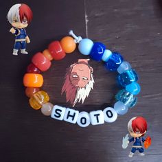 mha bracelet Todoroki Bracelet, Jjk Bracelet, Mha Jewelry, Anime Bracelet Ideas, Mha Bracelet, Anime Bracelet, Band Bracelets, Kandi Patterns, Making Bracelets