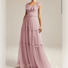 Aw Bridal Rose Gold Maxi Dress -Rose Gold -Size 2 -Brand New -Never Worn -Didn’t Look Like The Color In The Picture So That’s Why I Didn’t Want It -It Has Sparkles Pink Tiered Dress For Formal Occasions, Formal Tiered Pink Dress, Formal Pink Tiered Dress, Pink Bridesmaid Dress With Ruffles, Elegant Pink Tiered Dress, Fitted Pink Bridesmaid Dress With Ruffles, Pink Tiered Maxi Dress For Wedding, Blush Bridesmaid Dress With Ruffles, Blush Ruffled Bridesmaid Dress