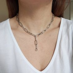 Chain choker made from thick surgical steel chain. Great quality surgical steel. It will last forever. You can layer it with other necklaces. Longer chain from the picture can be bought here: https://www.etsy.com/listing/970974592/paperclip-chain-choker-surgical-steel?ref=shop_home_active_4&frs=1&crt=1 MATERIAL 316L surgical grade stainless steel: ▪ does not cause allergic reactions, ▪ does not tarnish, stain or fade ▪ does not rust or corrode, ▪ does not change color, ▪ does not turn yo Adjustable Stainless Steel Choker Necklace, Modern Stainless Steel Choker Chain Necklace, Modern Stainless Steel Chain Choker Necklace, Modern Stainless Steel Chain Choker, Everyday Stainless Steel Choker Chain Necklace, Everyday Metal Choker Necklace, Minimalist Stainless Steel Choker Chain Necklace, Minimalist Chain Link Choker, Metal Cable Chain Choker Necklace