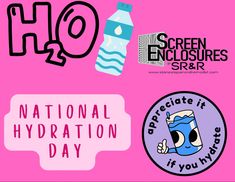 the national hydration day poster is displayed on a pink background with black and white lettering