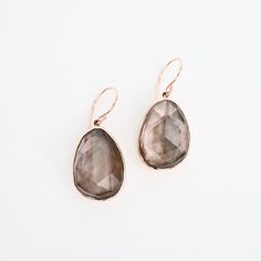 EAR-14K Sterling & 14K Rose Gold Earrings with Rose Cut Rock Crystal Over Black Mother of Pearl Luxury Faceted Drop Earrings, Elegant Oval Faceted Earrings, Modern Teardrop Faceted Earrings, Modern Faceted Teardrop Earrings, Rose Gold Drop Earrings With Gemstones, Modern Teardrop Gemstone Earrings, Rose Gold Gemstone Earrings For Evening, Elegant Teardrop Jewelry With Large Stone, Modern Natural Stone Earrings For Formal Occasions