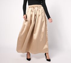 It's the moment you've been waiting for...Own it in this stunning maxi skirt! Shirring provides a soft ball-gown silhouette that's as graceful on the dance floor as it is during introductions and toasts, while pockets stash tissues for all those tears of joy. From the Joan Rivers Classics Collection®.