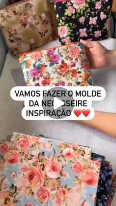 several different types of bags with flowers on them and the words vamos fazer o molde da ne essere inspiracao