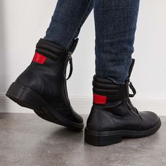 Style: Daily,CasualColor: BlackType: BootiesHeight: About 2cmSize Fit: True To SizeClosure Type: ZippersUpper Material: Faux Leather Black Flat Boots, Womens Low Heels, Fashion Shoes Sneakers, Orange Shoes, Sport Shoes Women, Zipper Boots, Platform Slippers, Mesh Shoes, Grey Shoes