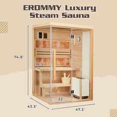 the sauna is shown with measurements for each item