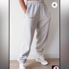 Prettylittlething Grey Embroidered Cuffed Joggers Light Pink Embroidered Lettering Size Large Brand New Condition Small Stain Around One Ankle, Not Noticeable Worn Once Embroidered Lettering, Cuffed Joggers, Track Pants, Pant Jumpsuit, Light Pink, Pants For Women, Stain, Brand New, Grey