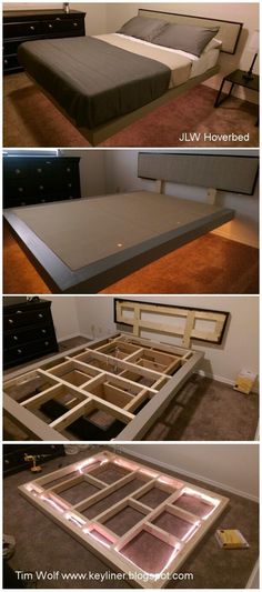 the bed frame is made up and ready to be put into place in the room