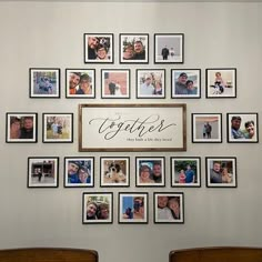 a wall with many pictures and the words together