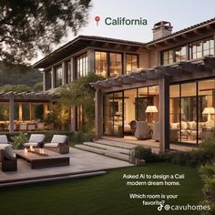 an advertisement for a new home in the california hills, designed to look like a modern dream house