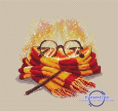 a cross stitch pattern with harry potter's glasses on fire