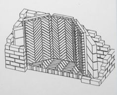 a drawing of a building made out of bricks and stacked up with one brick in the middle