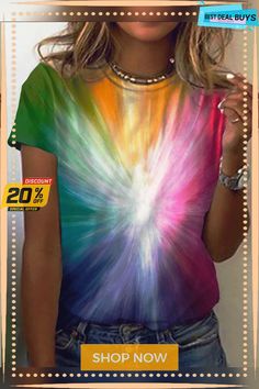 Shift Short Sleeve Crew Neck Tie-dye T-shirt Diy Tie Dye Designs, Tie Dye Diy, Tie Dye Shirts, Tie Dye Designs, Tie Dye Patterns, Round Neck Tops, Women's T Shirts, Tie Dye T Shirts, Basic Tops