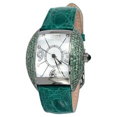 · Quality Swiss-Quartz movement guarantees precision timing · Mother-of-Pearl dial micro-paved with diamonds and gemstones enhances any dress style · Scratch-resistant sapphire glass lens · Genuine exotic lizard leather strap or stainless steel bracelet is stylish, comfortable, and durable · Gemological certificate; FREE fully insured shipping 4.20 CT of Diamonds and Tsavorite Watch Luxury, Accessories Brand, Leather Watch Bands, New Fashion Trends, Luxury Watches For Men, Ladies Watch, Watch Sale, Leather Band, Gift Christmas