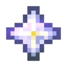 an image of a cross made out of pixelated squares in purple and yellow colors