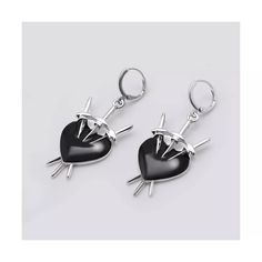 Three Of Swords Drop Earring - Wild Fable™ Silver : Target Black Metal Emo Earrings, Black Metal Grunge Earrings, Black Pierced Emo Earrings, Black Dangle Heart Pierced Earrings, Gothic Black Heart-shaped Earrings, Black Pierced Alternative Jewelry, Black Edgy Sterling Silver Earrings, Black Heart Drop Earrings, Black Sterling Silver Edgy Earrings