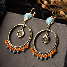 Ethnic Round Beads Dangle Earrings - TARAH CO. Earrings Hanging, Mode Boho, Traditional Earrings, Alloy Earrings, Wedding Accessories Jewelry, Ethnic Earrings, Beaded Dangle Earrings, Antique Earrings, Online Earrings