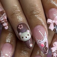 Kawaii Nails Square, Dessert Nail Art, Kawaii Fall Nails, Korilakkuma Nails, Neopolitan Nails, Gloomy Bear Nails, Kawaii Halloween Nails, Cutecore Nails, Pink Kawaii Nails