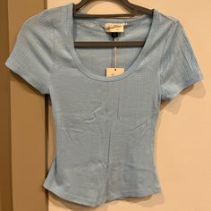 Nwt Universal Threads Sky Blue Ribbed Scoop Neck Form Fitting Tshirt. Very Soft And Stretchy. Blue Fitted Short Sleeve Top With Crew Neck, Blue Fitted Crew Neck Short Sleeve Top, Fitted Blue Crew Neck Short Sleeve Top, Fitted Blue Short Sleeve Crew Neck Top, Fitted Blue T-shirt With Scoop Neck, Trendy Blue Crew Neck Short Sleeve Top, Blue Fitted Crew Neck T-shirt, Fitted Blue T-shirt With Crew Neck, Blue Crew Neck Short Sleeve Top For Everyday