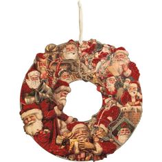 a christmas ornament with santa claus and other holiday related items hanging on a white background