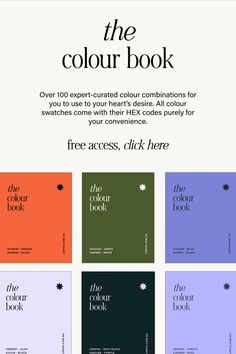 the color book is shown with different colors and font on it, as well as an image