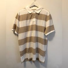 Old Navy Tan And White Striped Polo ~Brand New With Tags~ Reasonable Offers Are Welcome Fast Shipping!! Men's Uniform, Button Collar Shirt, Polo For Men, Yellow Polo Shirt, Navy Polo Shirt, Grey Polo Shirt, Light Blue Shorts, Old Navy Men, Old Navy Shirts