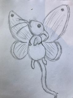 a pencil drawing of a flower with a butterfly on it's back legs and wings