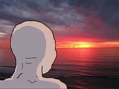 an image of a person sitting in front of the ocean at sunset with their eyes closed