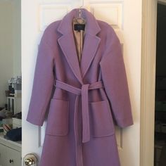 J.Crew Purple Wool Coat, Size Xs. New Without Tags, Excellent Condition. Lovely Wool Boucle Material With Tie Front Closure. Length Is 43in, Shoulders 17in, And 18in From Underarm To Under Arm. Lovely Coat But I Never Wear It And Am Rotating It Out. Contact Me With Questions Purple Winter Coat, Purple Wool Coat, Boucle Material, Light Summer Color Palette, Purple Coat, Summer Color Palette, Grey Coat, Summer Color, Light Summer