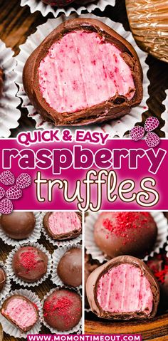 raspberry truffles with text overlay reading quick and easy raspberry truffles