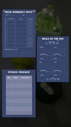 a table with some food on it and the words, workout spirit meals of the day