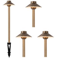 three outdoor lights with one light on each side and the other on top of it