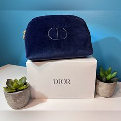 Brand New In Box, Only Opened For Pictures. Velvet Dior Bag, Dior Pouch, Old Shop, Navy Velvet, Watch Accessories, Cosmetic Bags, Dior Bag, Cosmetic Bag, Christian Dior