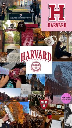 the harvard logo is surrounded by images of people, buildings, and other things that appear to be in this collage