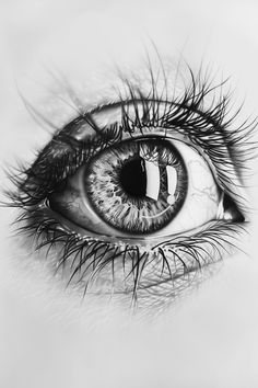 a drawing of an eye with long eyelashes