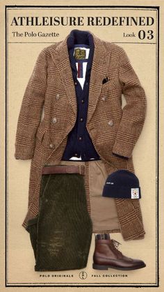 The tweed Polo coat here strikes a note of fine tailoring, but paired with a crew shirt and shawl-collared cardigan it avoids being anywhere in the vicinity of predictable. Winter Coats Men, Gentleman Style Outfits, Mens Shawl Collar Cardigan, Preppy Man, Polo Coat, Collared Cardigan, Preppy Mens Fashion, Academia Outfits, Ralph Lauren Menswear