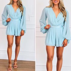 Light Blue Romper From Bella And Bloom Boutique. New With Tags. Perfect For Spring! Summer Chiffon V-neck Jumpsuit, Summer Chiffon V-neck Jumpsuits And Rompers, Chic Light Blue V-neck Jumpsuit, Chic Flowy Jumpsuits And Rompers For Brunch, Chic Flowy Jumpsuits For Brunch, Elegant Light Blue Jumpsuits And Rompers For Summer, Light Blue V-neck Jumpsuit For Party, Chic Light Blue V-neck Jumpsuits And Rompers, Light Blue Fitted V-neck Jumpsuits And Rompers