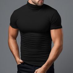 Season:Summer; Fabric:Polyester; Sleeve Length:Short Sleeves; Look After Me:Washable,Machine wash; Gender:Men's; Style:Fashion,Designer,Basic; Elasticity:Micro-elastic; Tops Type:Tee Top,T shirt Tee; Occasion:Vacation,Casual Daily,Going out,Street; Age Group:Adults; Fit Type:Regular Fit; Pattern:Plain; Neckline:Turtleneck; Front page:FF; Listing Date:07/04/2023; Bust:; Length:; Sleeve Length:null Solid Cotton Slim Fit T-shirt, Solid Slim Fit Cotton T-shirt, Black Slim Fit Crew Neck T-shirt, Solid Slim Fit Crew Neck T-shirt, Casual Slim Fit T-shirt, Slim Fit Crew Neck T-shirt For Summer, Mens Casual T Shirts, Style Basic, Sleeves Clothing