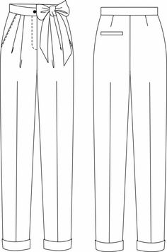 the front and back views of women's pants with ties on each side,