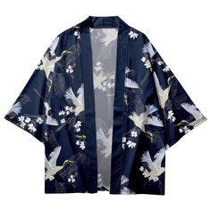 Flying Crane, Crane Print, Male Kimono, Kimono Coat, Short Cardigan, Japanese Men, Print Kimonos, Loose Fitting Tops, Kimono Cardigan