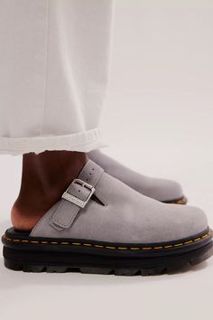 Dr. Martens Zebzag Mules | Free People Doc Marten Clogs, Martens Zebzag, Mule Outfits, Mules Outfit, Business Casual Shoes, Platform Mules, Suede Fashion, Suede Mules, Goodyear Welt