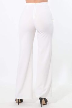 High waist pants with golden buttons on the front. Zipper on the back. Content: 96% Polyester 4%spandex Made in USA Elegant High-waisted Sweatpants, Solid Color Straight Leg Pants With Button Zip Fly, Solid Straight Leg Pants With Button Zip Fly, Straight Leg Pants With Button Zip Fly, High-waisted Elastane Pants For Loungewear, High Waist Solid Pants With Button Zip Fly, Solid Color High Waist Pants With Button Zip Fly, Solid High Waist Pants With Button Zip Fly, Button Zip Fly Straight Pants