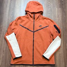 ***New With Tags*** Nike Tech Fleece Hoodie Burnt Orange Bone Cu4489-825 Men’s Size Large Black And Orange Nike Tech, Sporty Fleece Jacket With Drawstring Hood For Fall, Functional White Hoodie For Winter, Sportswear Hooded Jacket With Ribbed Cuffs For Fall, Fall Sportswear Hooded Jacket With Ribbed Cuffs, White Fleece Jacket For Winter Sports, White Hooded Jacket With Fleece Lining, White Fleece-lined Hooded Jacket, White Long Sleeve Sports Fleece Jacket