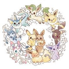 the pokemons are all in a circle together