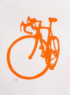 an orange drawing of a bicycle on white paper